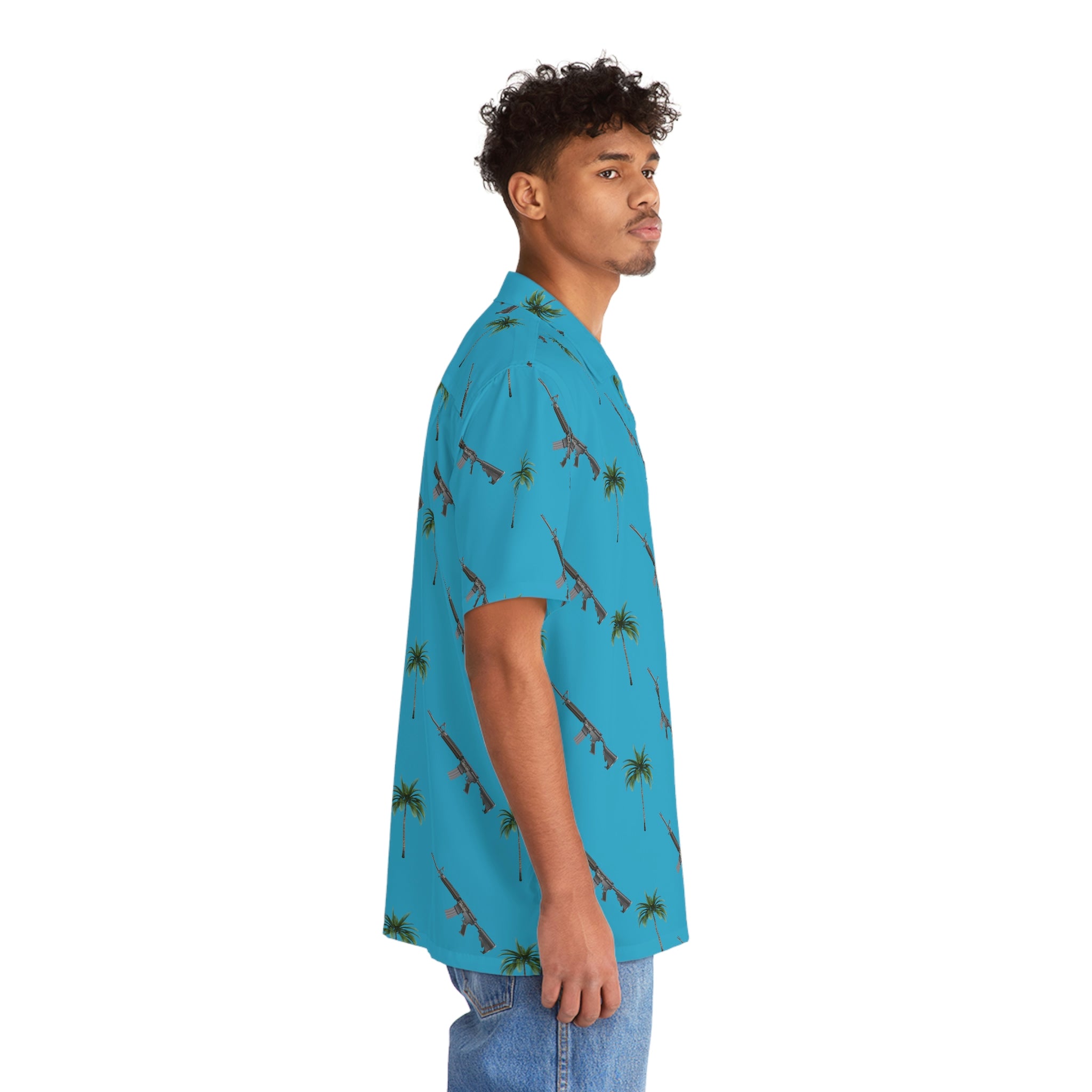 AR15 Palms Turquoise Men's Hawaiian Shirt – darker sunrise