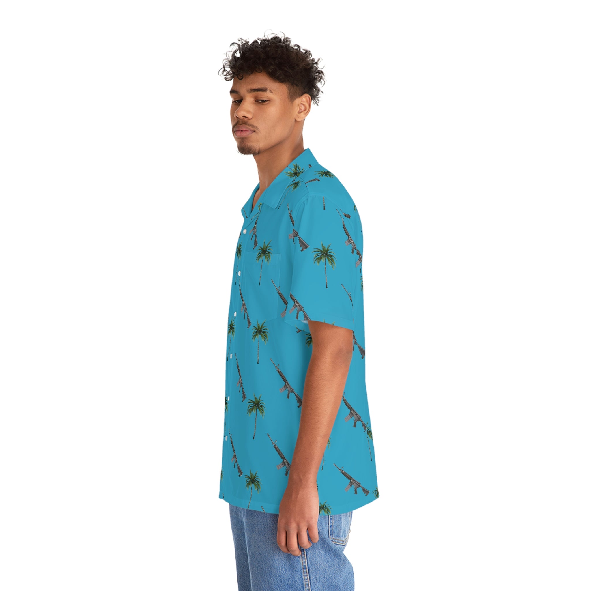 AR15 Palms Turquoise Men's Hawaiian Shirt – darker sunrise